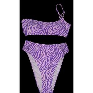 Kendall + Kylie Swimsuit Bikini Sz Small Lilac Abstract Tiger Print Bandeau NWOT